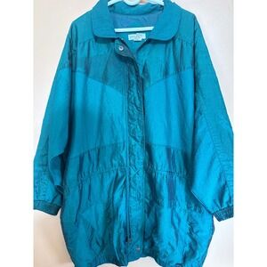 Vintage Lady Lavon Teal Green Iridescent Windbreaker Jacket 90s Retro 2X Mens